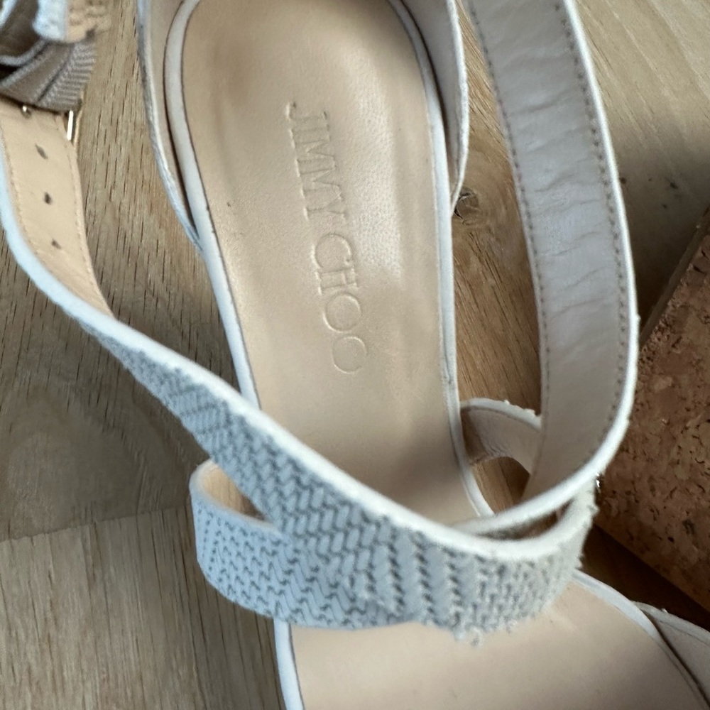 Women’s | Jimmy Choo sandals. Portia 120 woven leather wedge sandal, white. - Picture 4 of 11